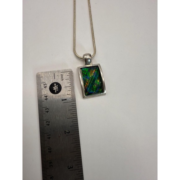 Kenneth Cole Silver Tone Rectangular Iridescent Pendant Necklace - Picture 4 of 6